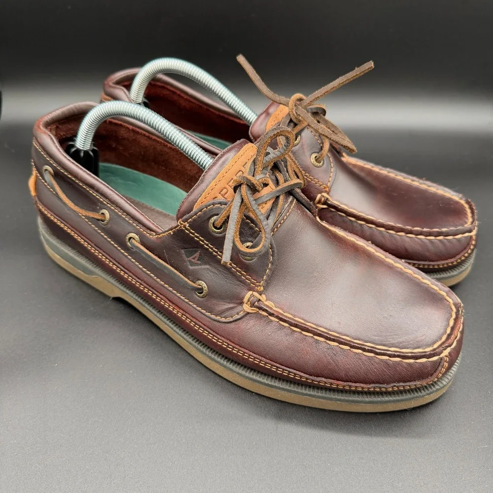 Sperry Mens Mako 2-Eye Canoe Moc Boat Shoes Amaretto Leather 0764027 Size 11
